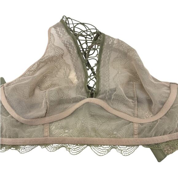 Victoria's Secret Very Lace-up High Neck Bralette Olive Lace Bra Small - Picture 3 of 7